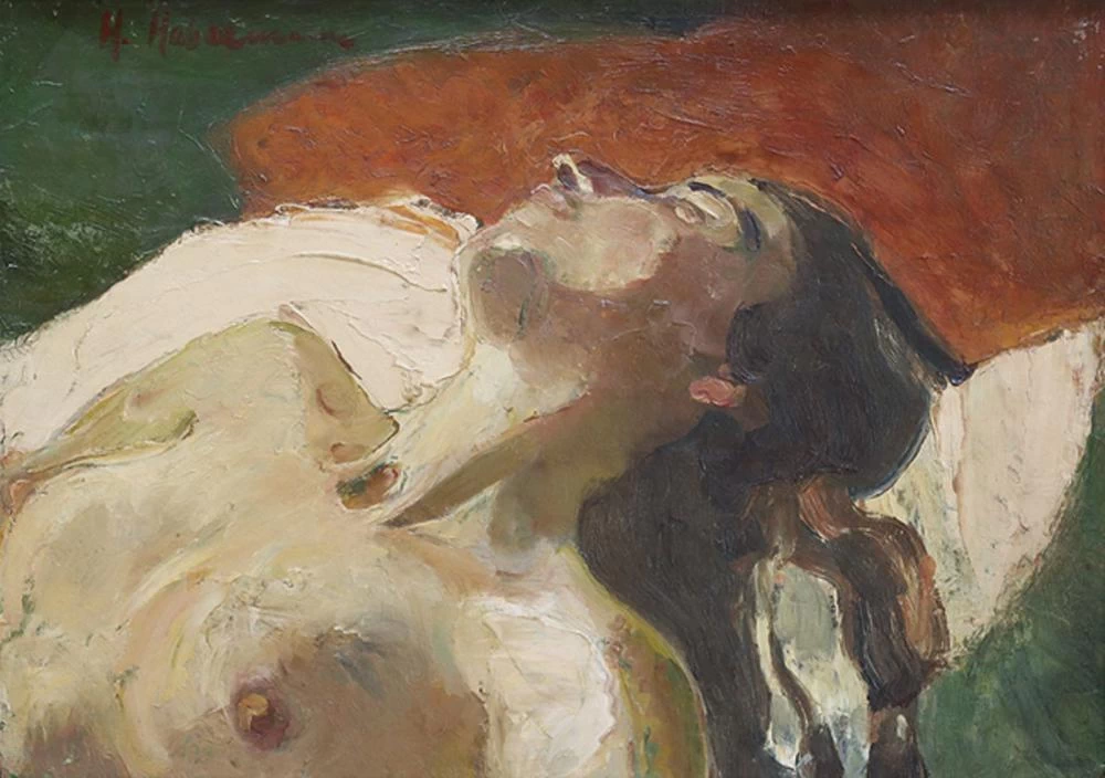 Hugo von Habermann - Busto di donna nuda sdraiata